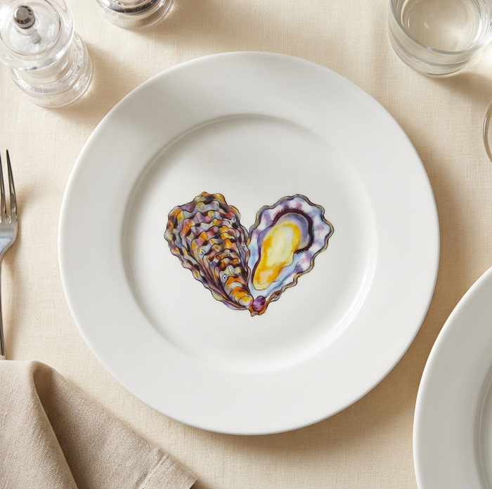 Oyster 19cm Flat Rimmed Plate | Richard Bramble styled on the table