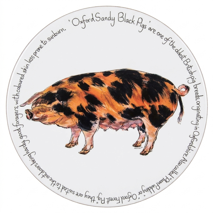 Pig Breeds Tablemat Set of 6 size & rim guide