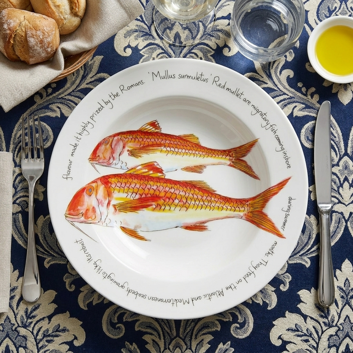 Red Mullet 30cm Deep Rimmed Plate styled on the table