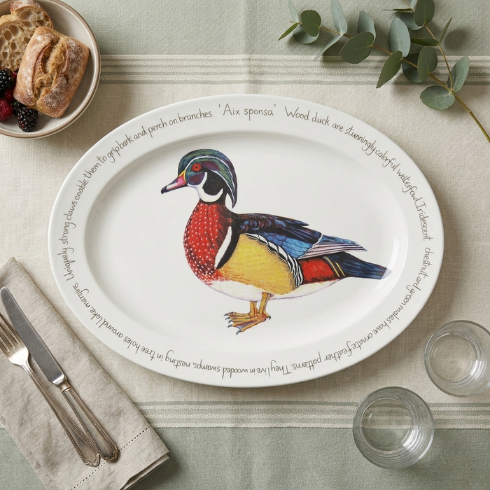 Wood Duck 39cm (15.4") Oval Plate styled on the table