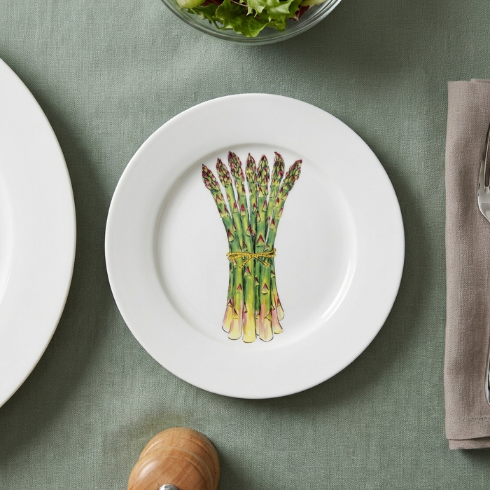 Asparagus 19cm Flat Rimmed Plate styled on the table