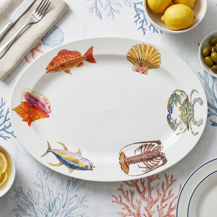 Fish & Shellfish US South Coast 39cm (15.4") Oval Plate styled on the table
