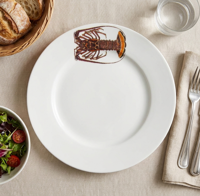 Spiny Lobster 26cm Flat Rimmed Plate styled on the table