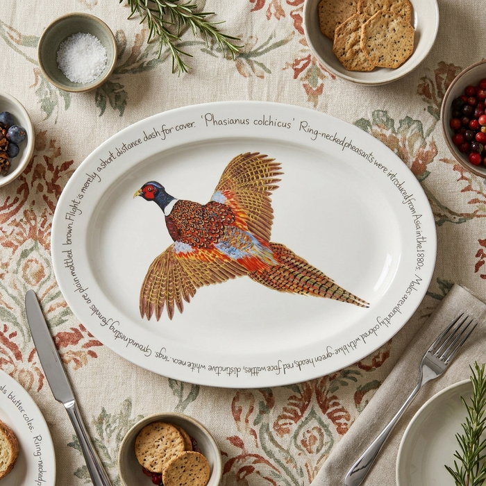 Ring-necked Pheasant 39cm (15.4") Oval Plate styled on the table