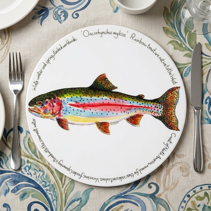 Rainbow Trout Tablemat styled on the table