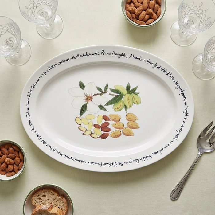 Almonds 39cm (15.4") Oval Plate with TEXT styled on the table