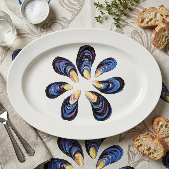 Mussels 39cm (15.4") Oval Plate styled on the table