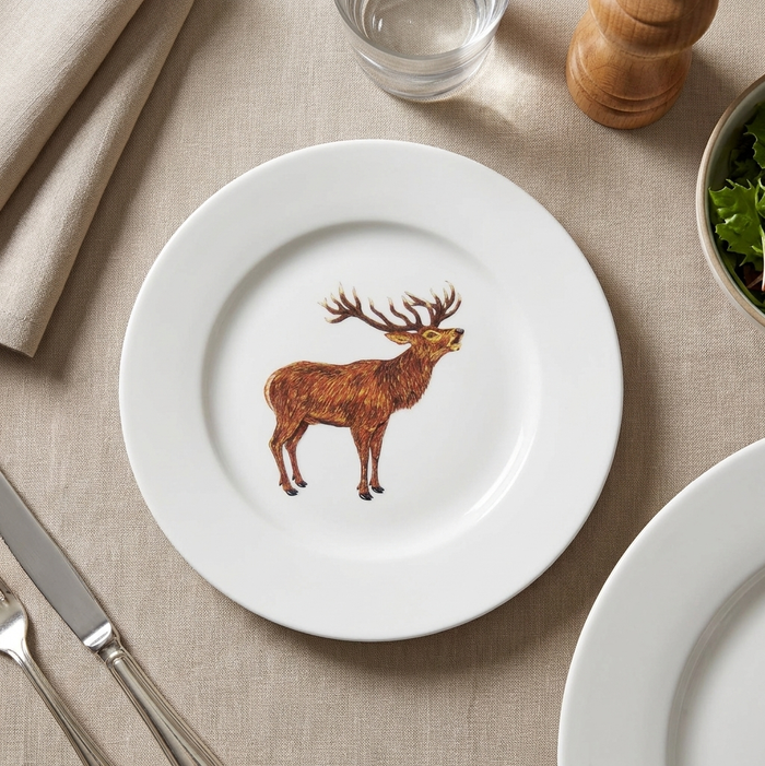 Stag Roaring 19cm Flat Rimmed Plate styled on the table