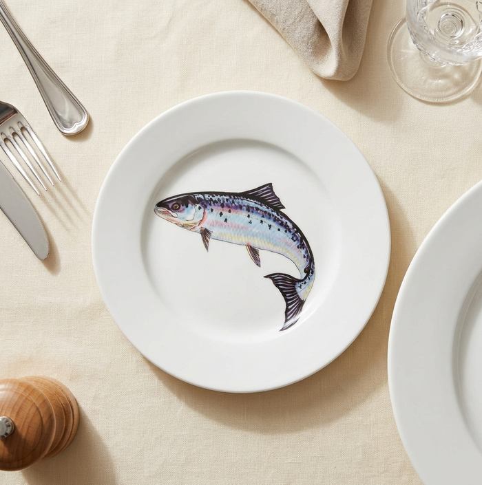 Salmon 19cm Flat Rimmed Plate styled on the table