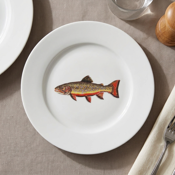 Brook Trout 19cm Flat Rimmed Plate styled on the table