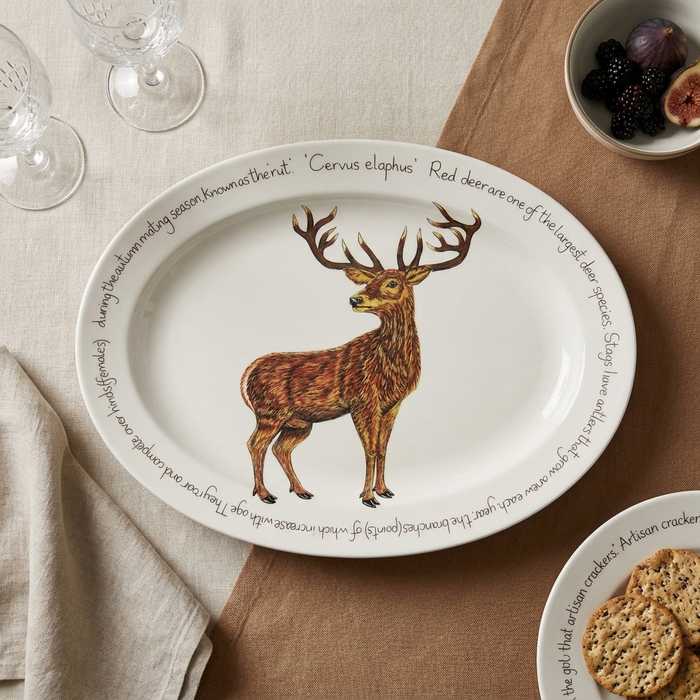 Stag Standing 39cm (15.4") Oval Plate styled on the table