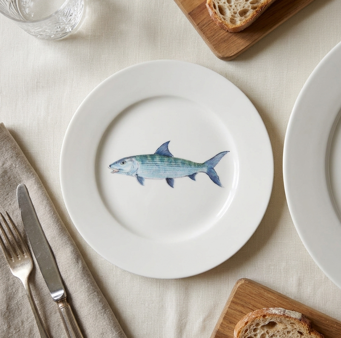 Richard Bramble | Bonefish 19cm Flat Rimmed Plate styled on the table