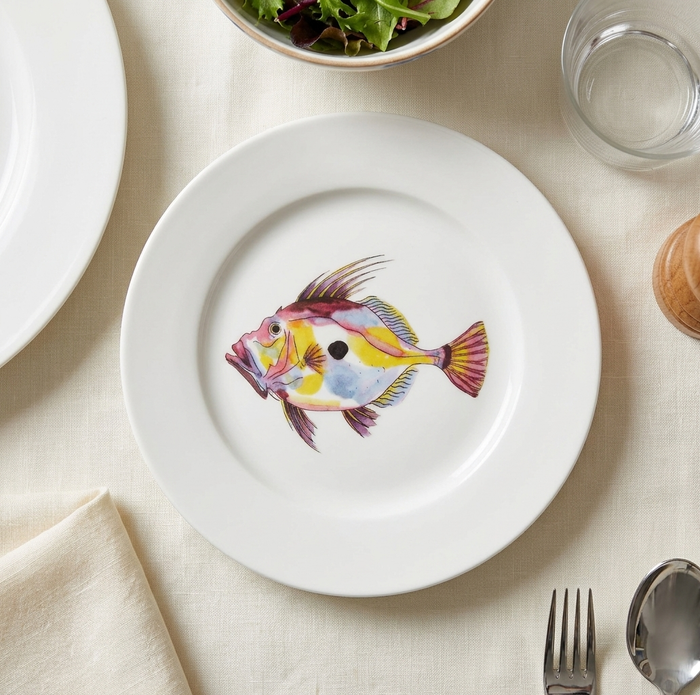 John Dory 19cm Flat Rimmed Plate styled on the table