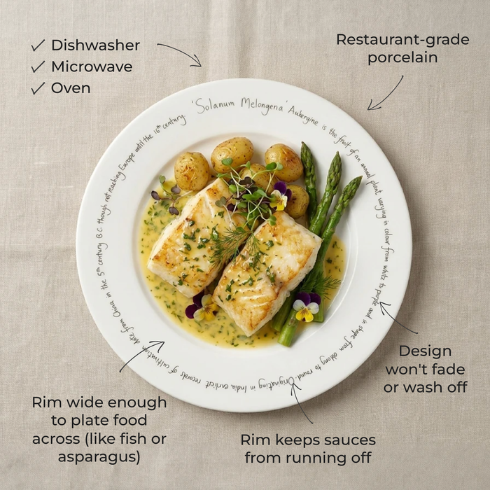 Flat rimmed plate features