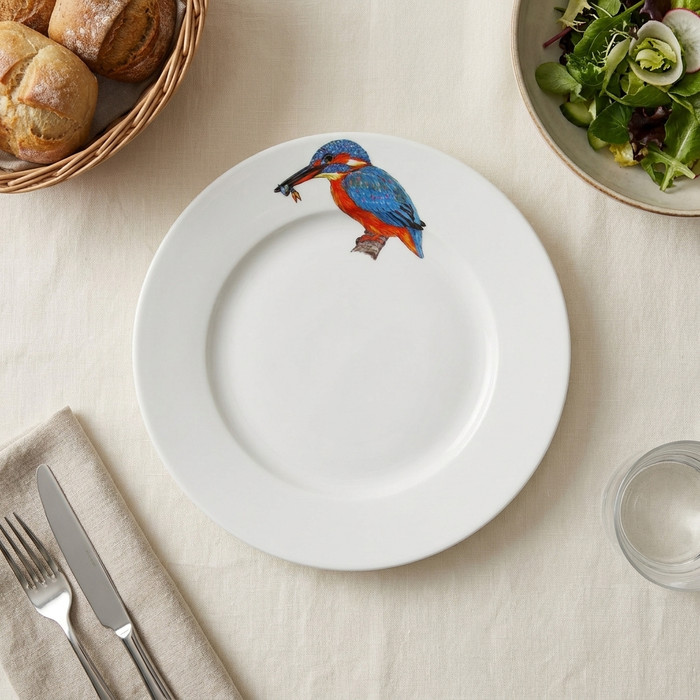 Kingfisher 26cm Flat Rimmed Plate styled on the table