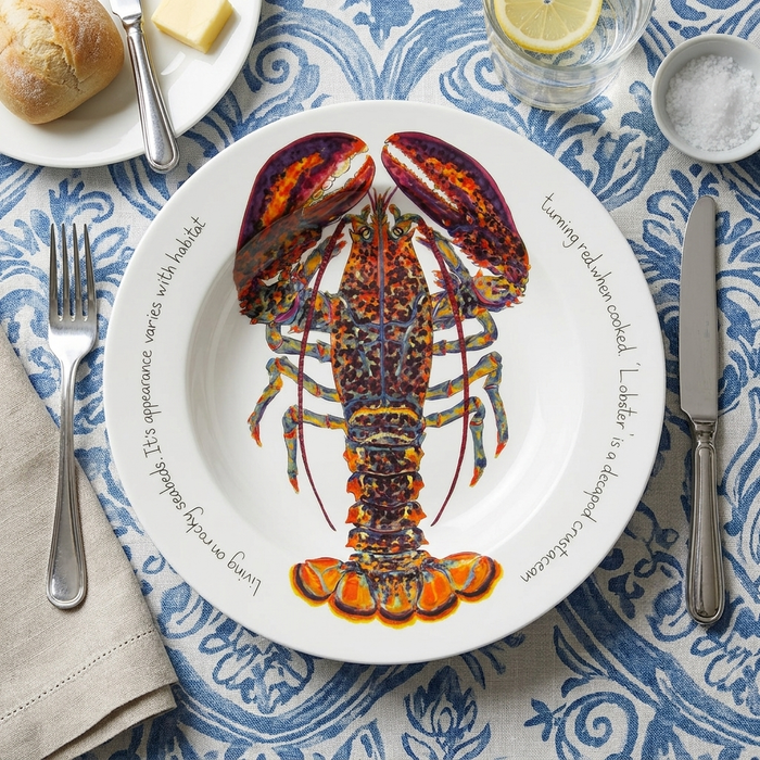North American Lobster 30cm Deep Rimmed Plate styled on the table
