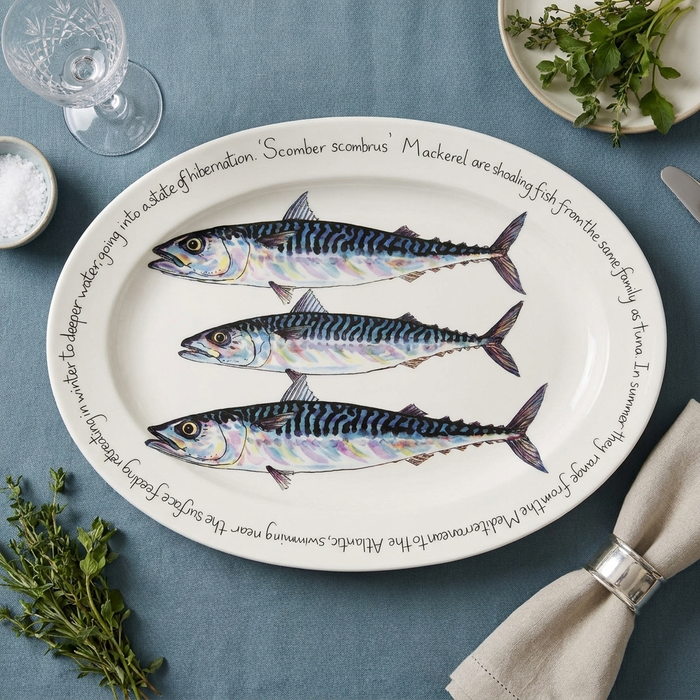 Mackerel 39cm (15.4") Oval Plate styled on the table