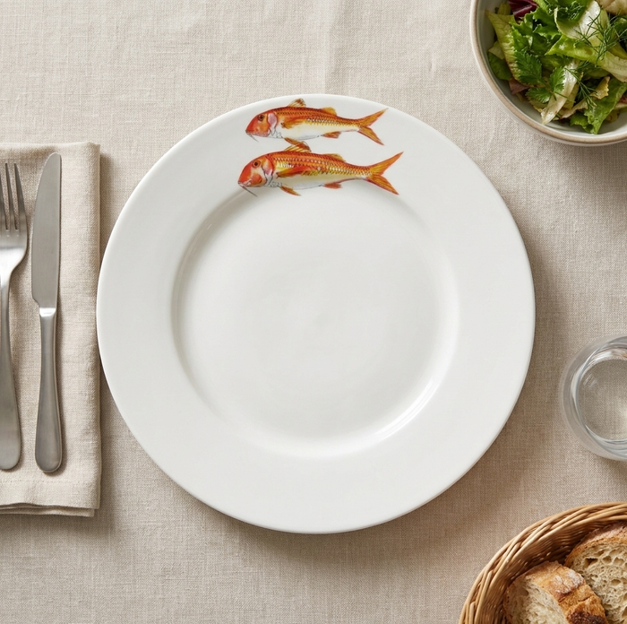 Red Mullet 26cm Flat Rimmed Plate styled on the table