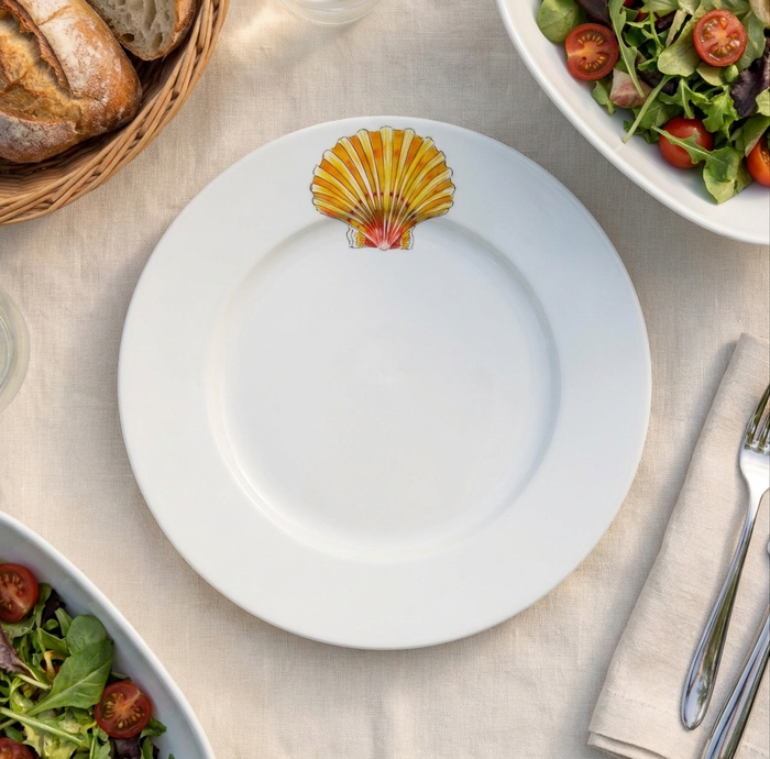 Scallop 26cm Flat Rimmed Plate styled on the table