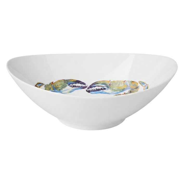 Blue Crab 27cm Oval Bowl side view