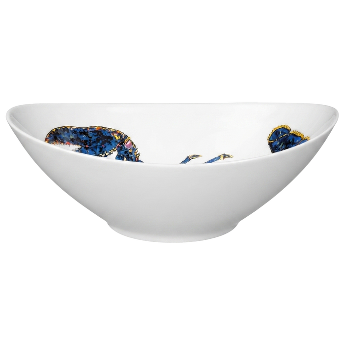 Blue Lobster 27cm Oval Bowl side view