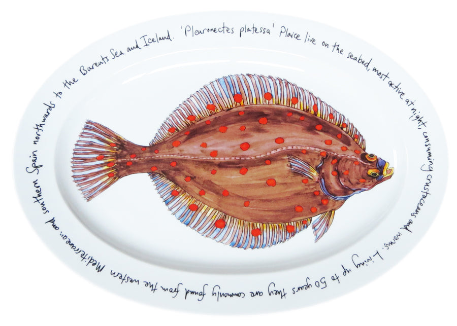 Plaice 39cm (15.4") oval plate with TEXT