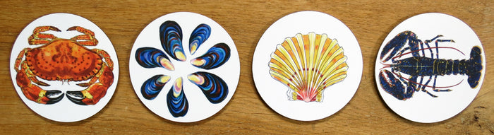 Shellfish 4 coaster gift selection in use