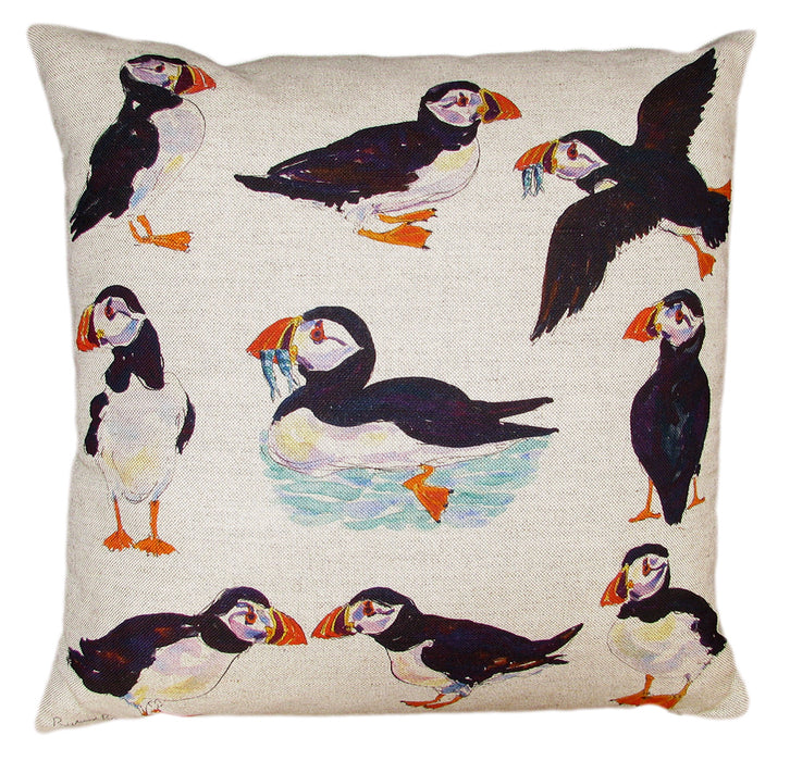 Puffins Linen Cushion limited edition