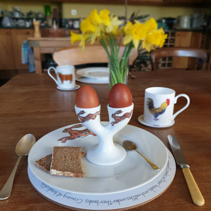 Hares Double Egg Cup in use
