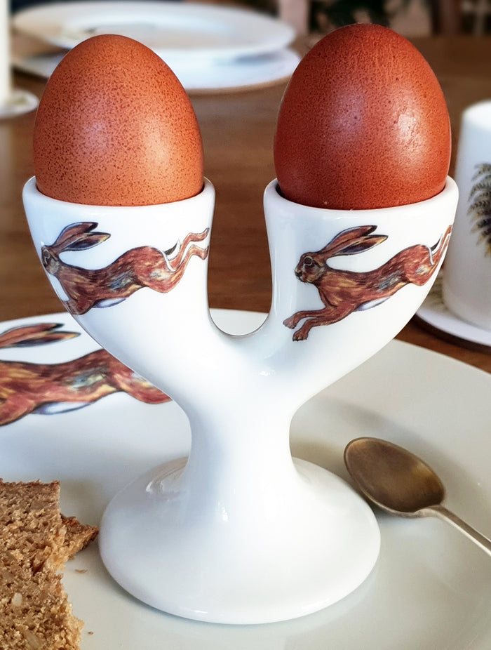 Hares Double Egg Cup styled on the table