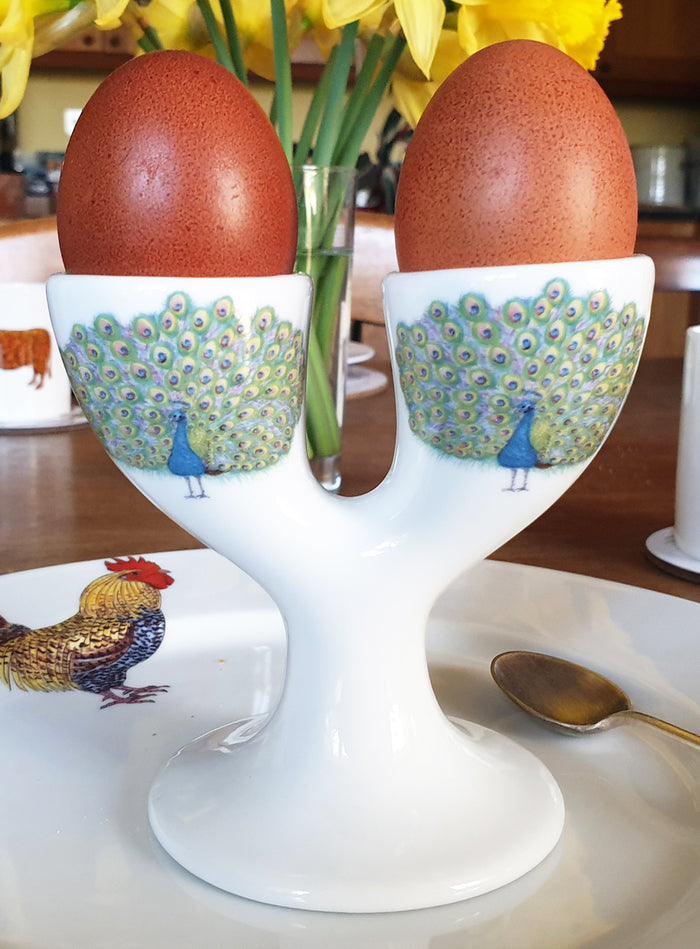 Peacock Double Egg Cup styled on the table