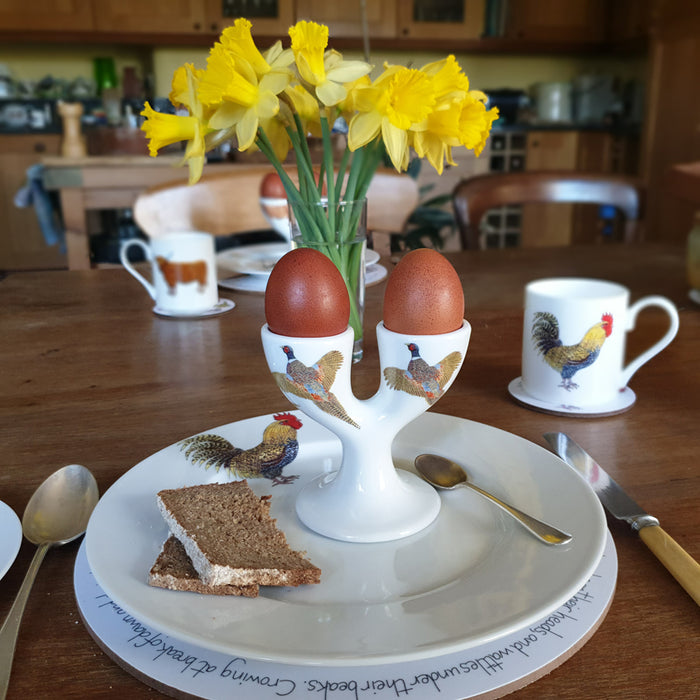 Pheasant Double Egg Cup in use