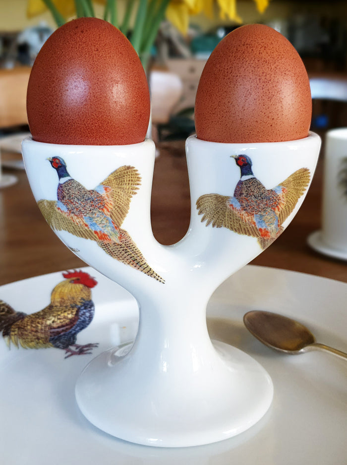 Pheasant Double Egg Cup styled on the table