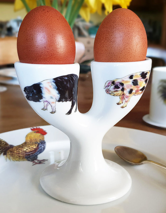 Pig Double Egg Cup styled on the table