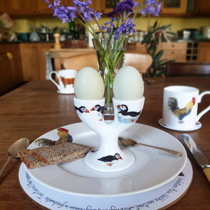Puffin Double Egg Cup in use