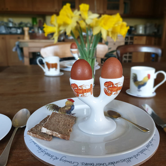 Red Lobster Double Egg Cup in use