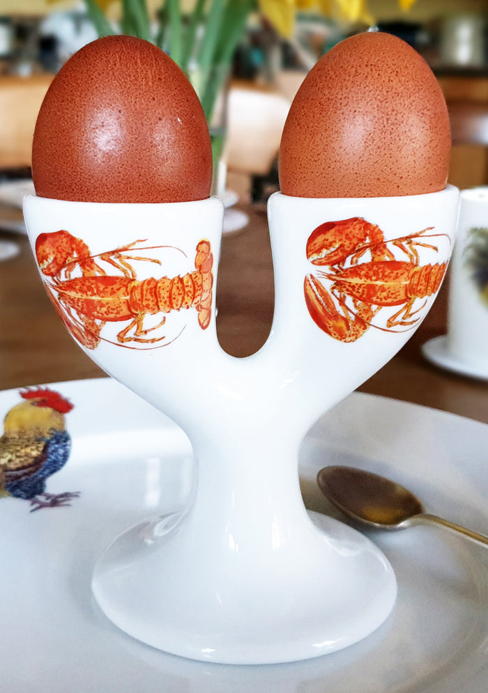 Red Lobster Double Egg Cup styled on the table