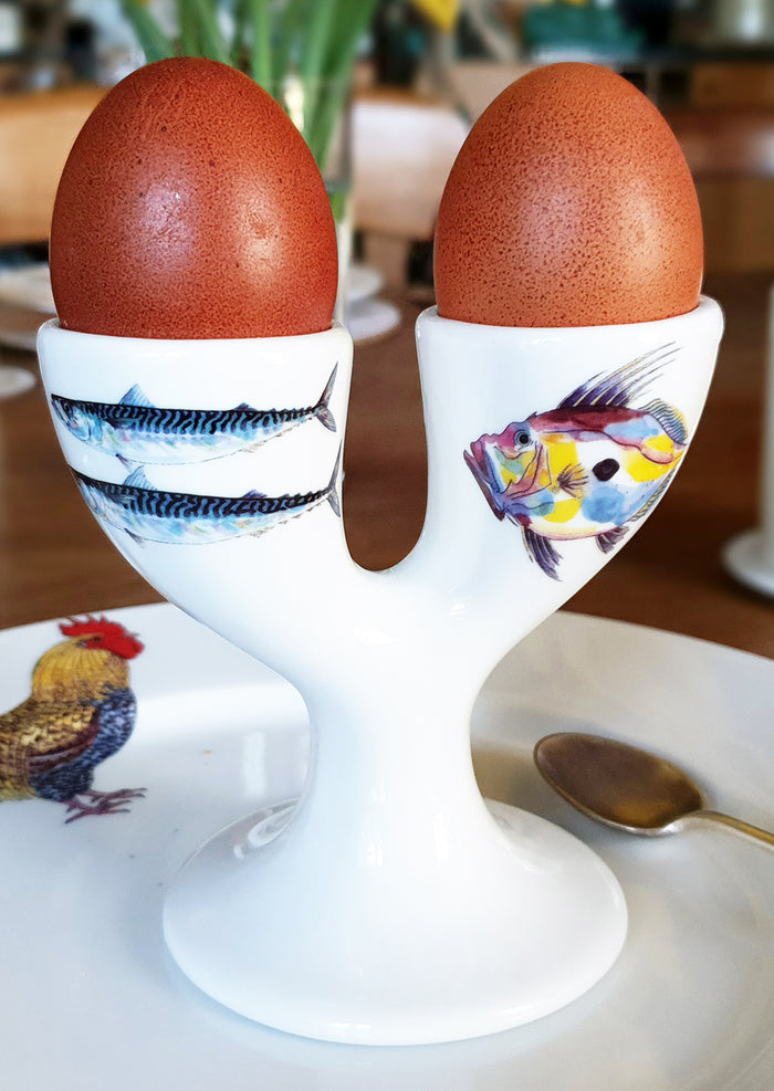 Sea Fish Double Egg Cup styled on the table