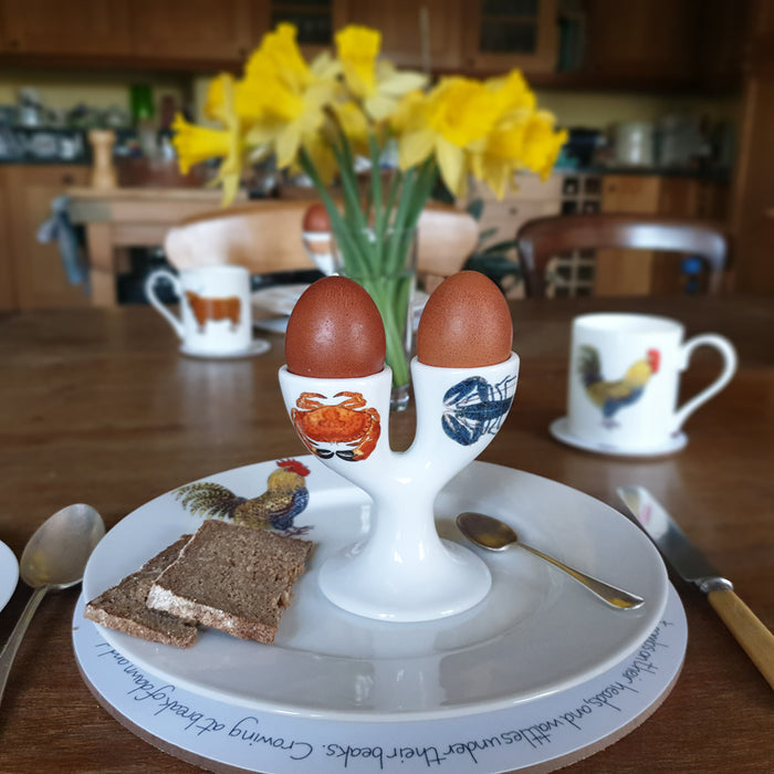 Shellfish Double Egg Cup in use