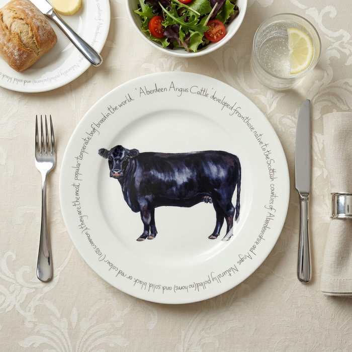 Aberdeen Angus Cow 30cm Flat Rimmed Plate (limited edition) styled on the table