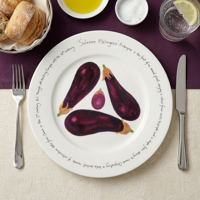 Aubergine 30cm Flat Rimmed Plate styled on the table