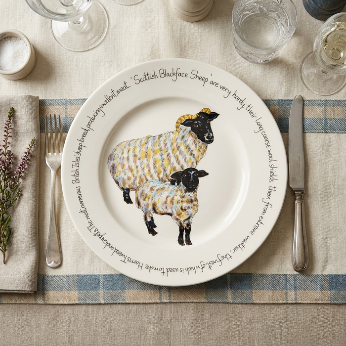 Blackface Sheep 30cm Flat Rimmed Plate styled on the table