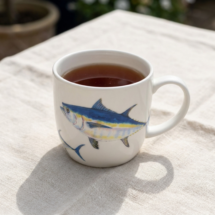 Bluefin Tuna Mug (medium round sided) styled on the table