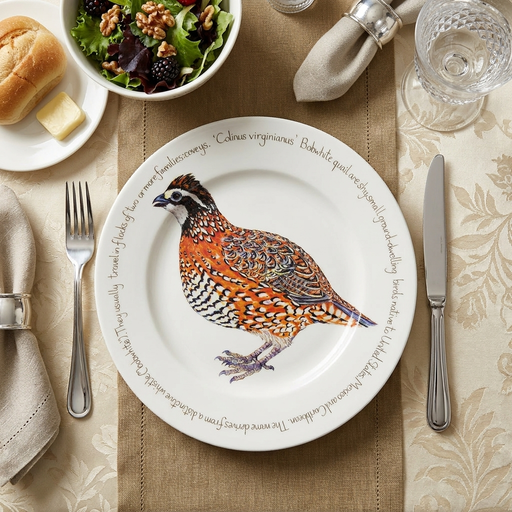 Bobwhite Quail 30cm flat rimmed plate lifestyle image