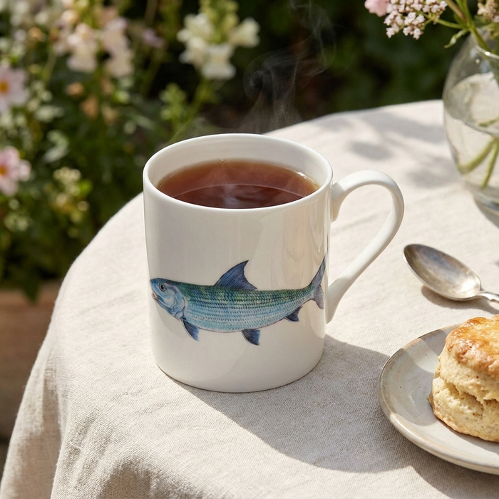 Bonefish Mug (large size) styled on the table