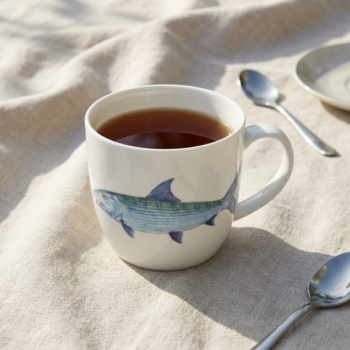 Bonefish Mug (medium round sided) styled on the table