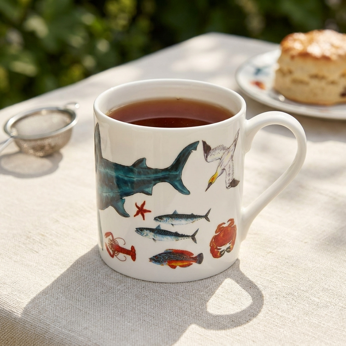 British Marine Species - Basking Shark Mug (large size) styled on the table