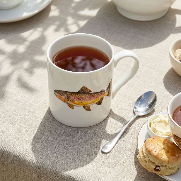 Brown Trout Mug (large size) styled on the table