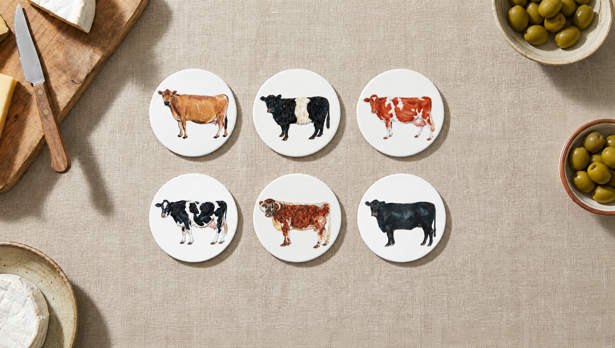 Cattle Breeds Coaster Set lifestyle