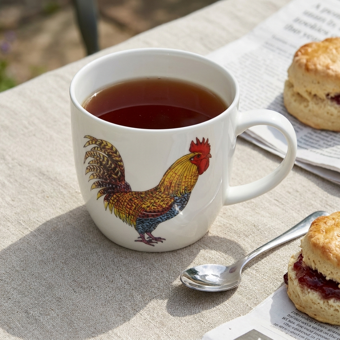 Cockerel (Rooster) & Hen Mug (medium round sided) styled on the table